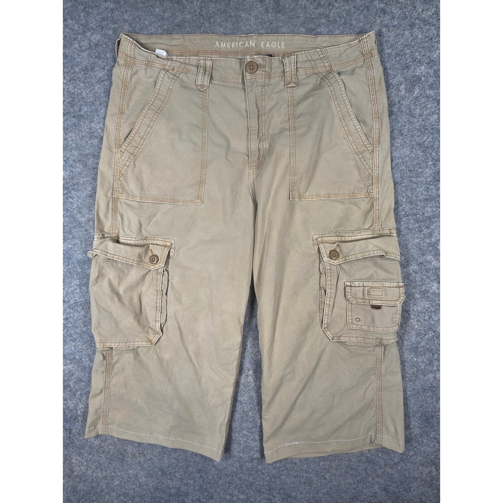 American Eagle Khaki Cargo Custom Capri Pants Womens 16 Stretch Tan Crop Utility